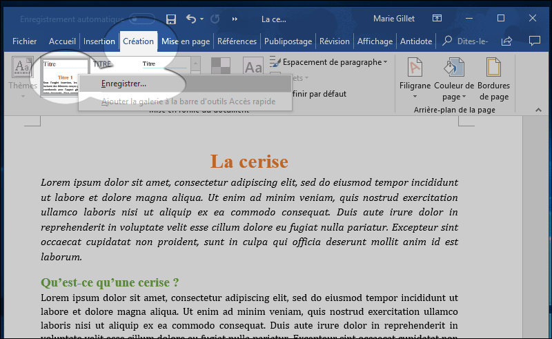 Enregistrer document word sans revision