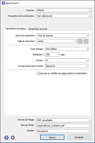 Impossible d'enregistrer les fichiers numerises epson scan 2