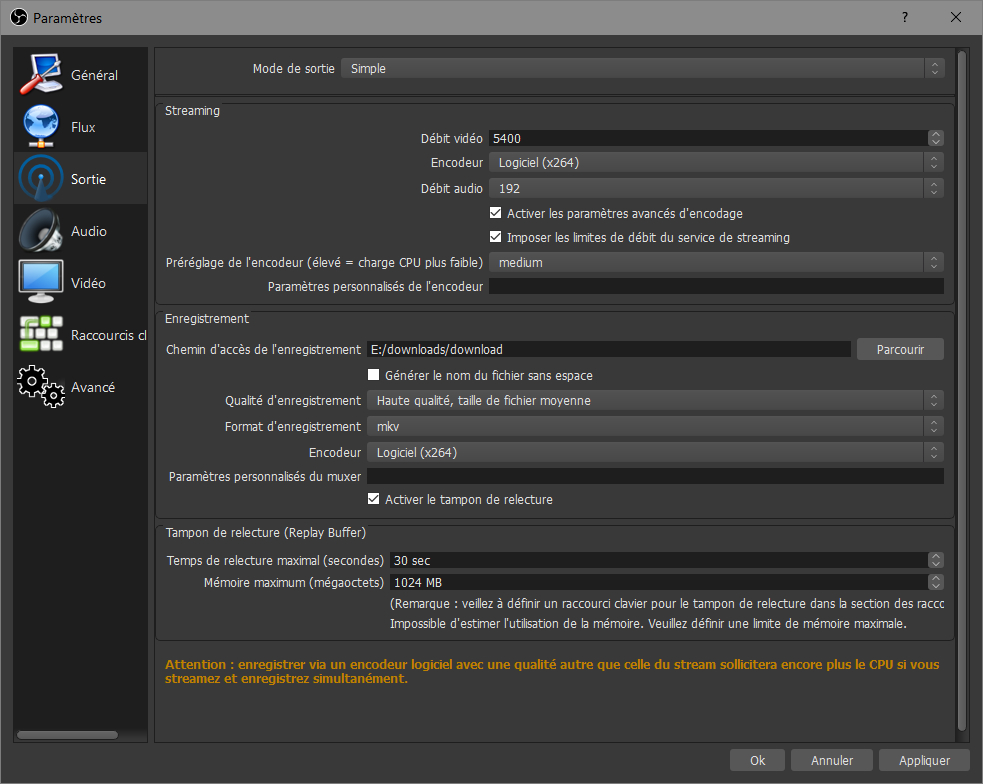Enregistrer flux video
