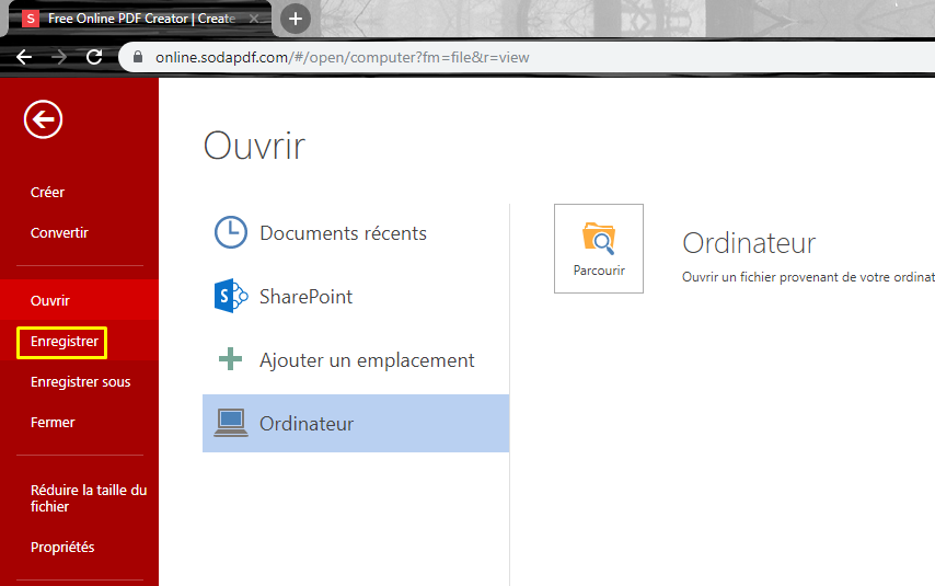 Enregistrer sous pdf ne fonctionne pas