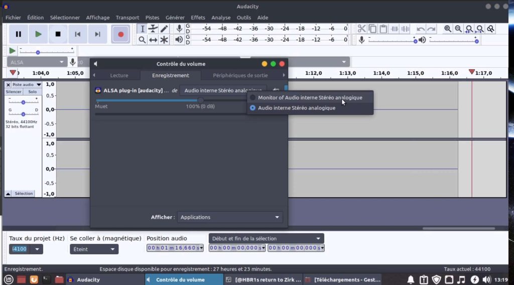 Enregistrer avec audacity