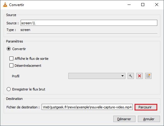 Enregistrer avec vlc