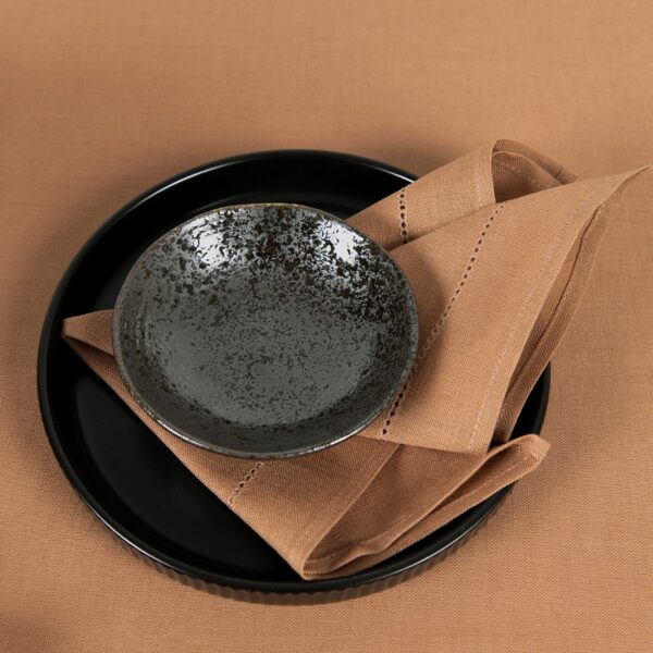 linen cotton light brown napkin, border + hemstitch
