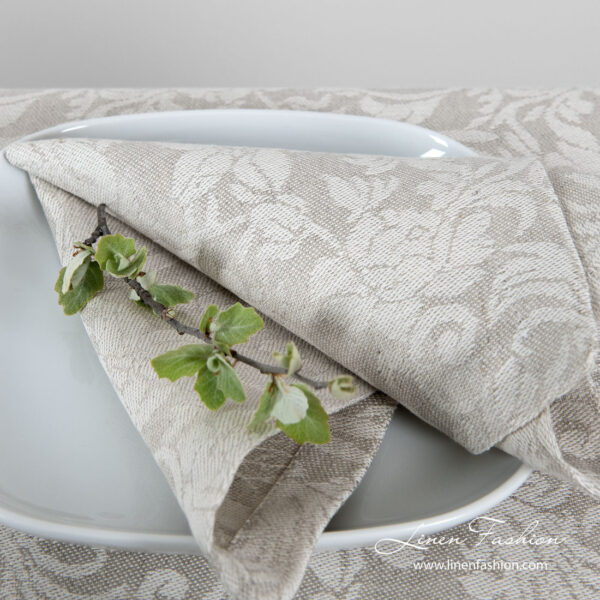 Jacquard linen napkin with grey flowers