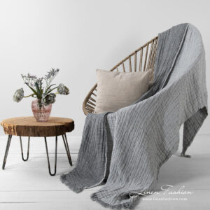 FOCUS Couverture gris clair 13 Linen grey doublesided blanket.
