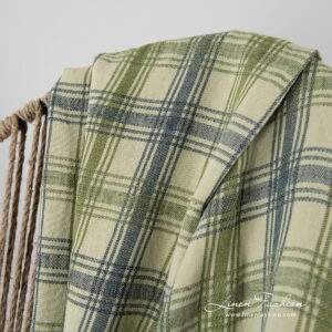 ROCCA Couverture à carreaux 10 Linen cotton green checked blanket twill weave.