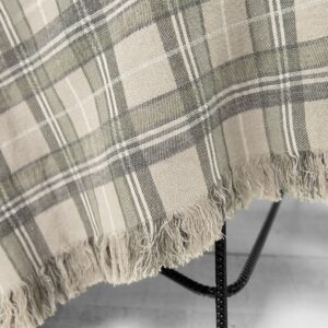 ROCCA Couverture beige 18 Beige checked linen cotton blanket with fringe