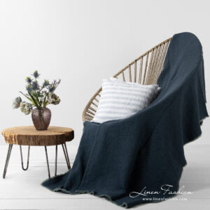 MAMBA Couverture bleu marine 11 linen navy blanket.