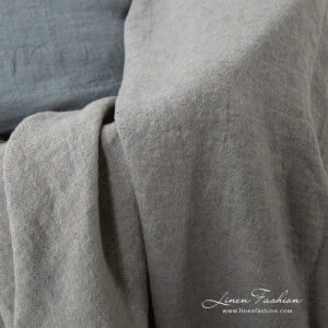 MAMBA Couverture gris bleu 14 linen grey blue blanket in panama weave.
