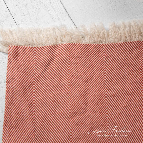 Linen cotton orange blanket 5cm. loose fringes on short sides.