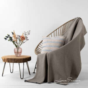 NILO Couverture gris 11 Linen cotton grey blanket with fringes.