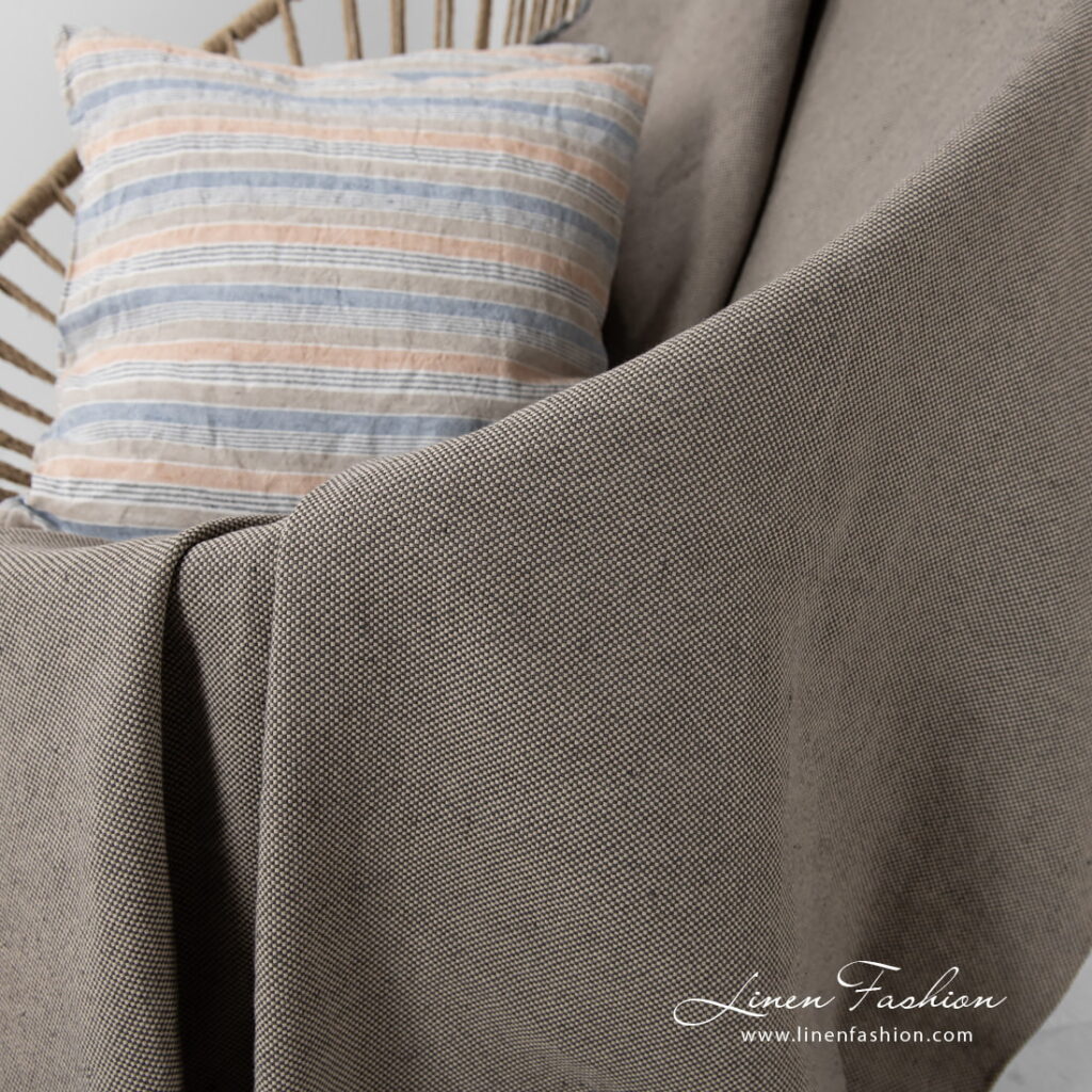 NILO Couverture gris 2 Linen cotton grey blanket with fringes 1.5cm.