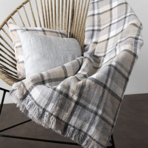 JARA Couverture gris 8 JARA grey linen blanket in checks