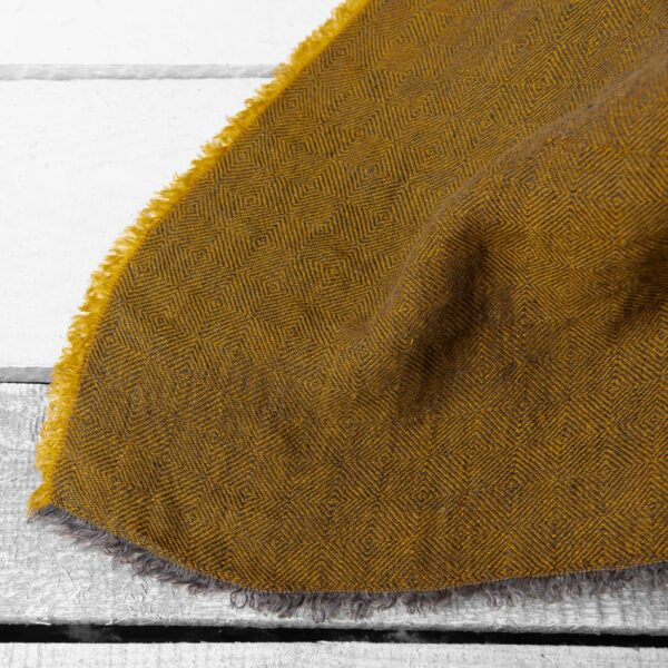 yellow diamond linen bedspread, with fringes around