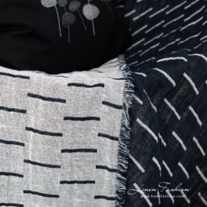 HAZEL Couverture noire 12 HAZEL black and white linen cotton blanket double-sided