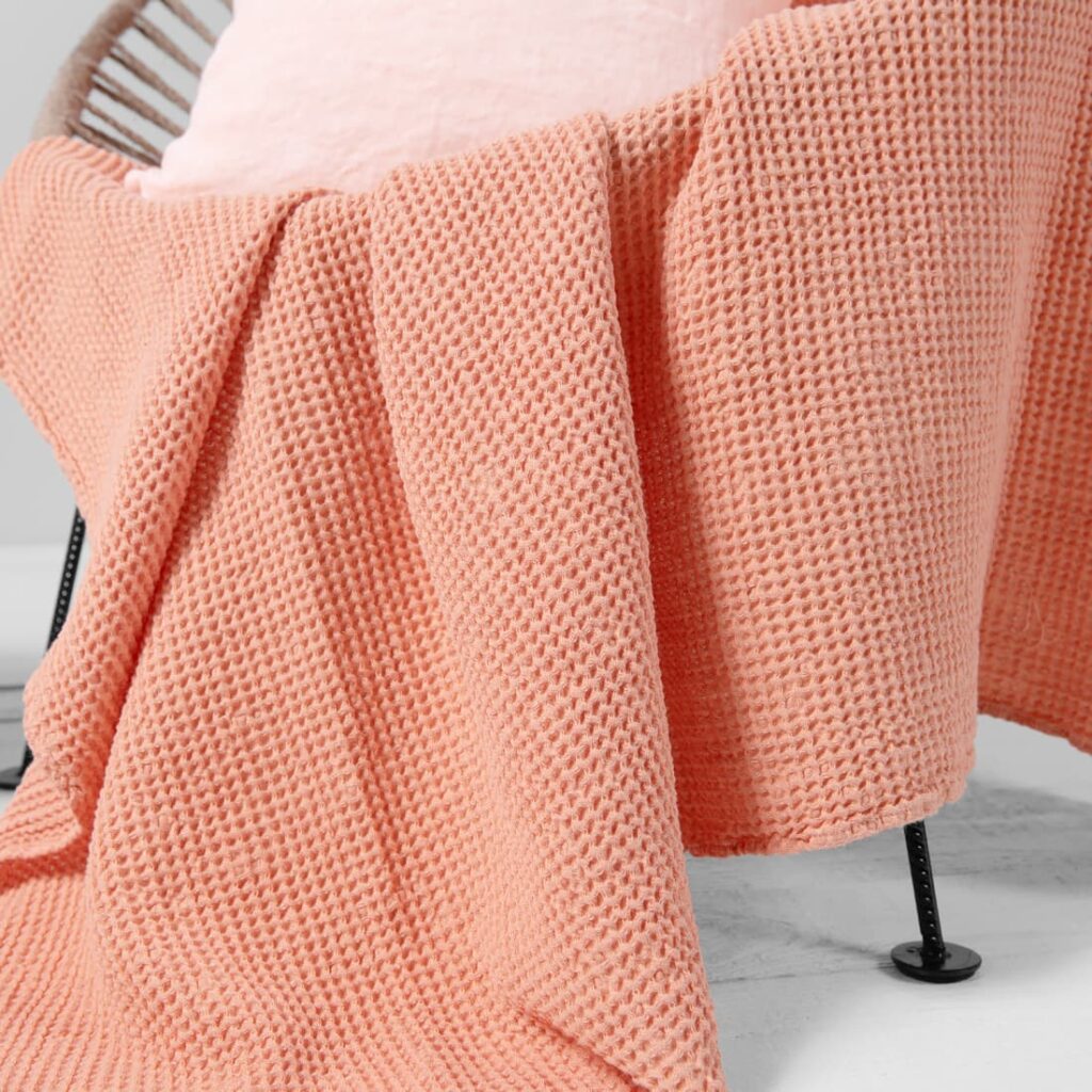 BINGO Couverture pêche 2 linen cotton peach blanket waffle