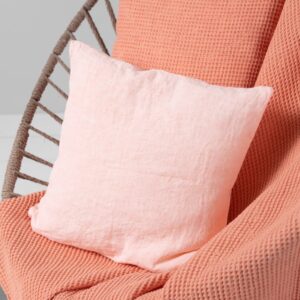 BINGO Couverture pêche 9 linen cotton peach blanket with cushion cover