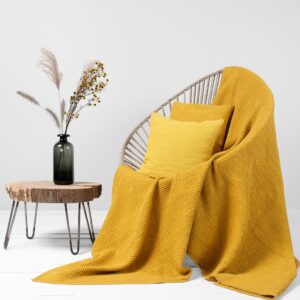 BINGO Couverture jaune moutarde 9 Yellow linen cotton blanket