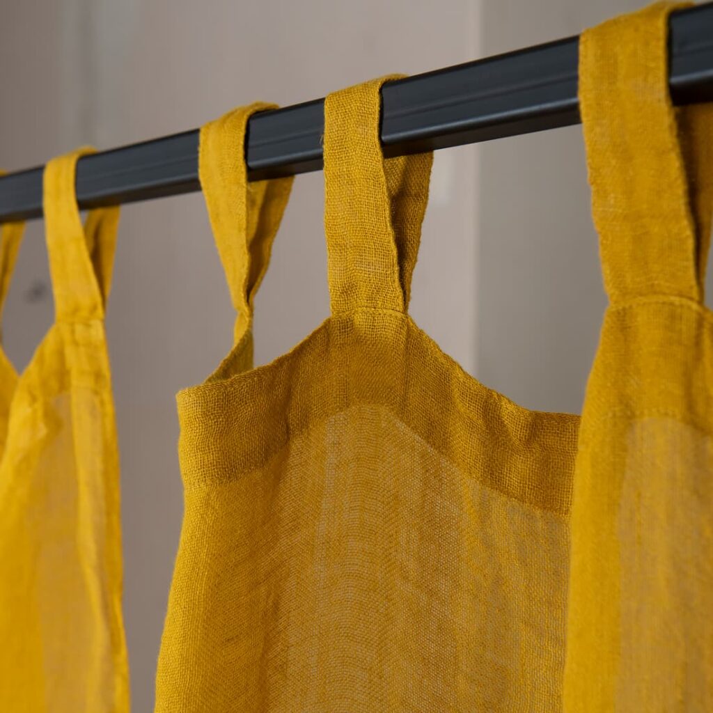 BOHEMIA Rideau jaune moutarde 4 mustard yellow linen curtains, with loops