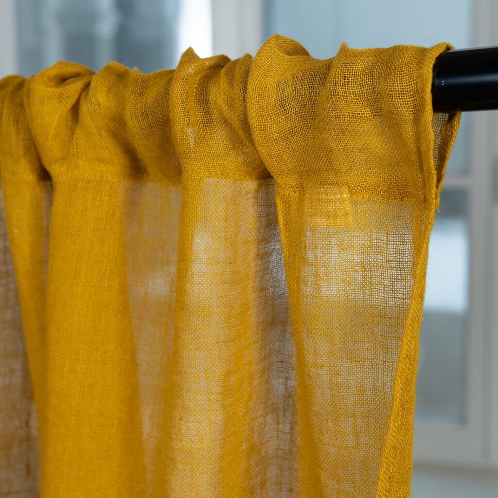 BOHEMIA Rideau jaune moutarde 6 mustard yellow linen curtains, with channel