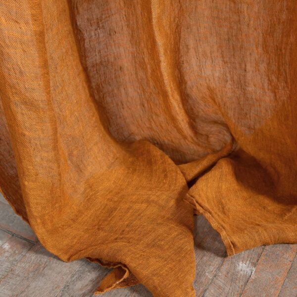 brown orange linen curtains, gauze