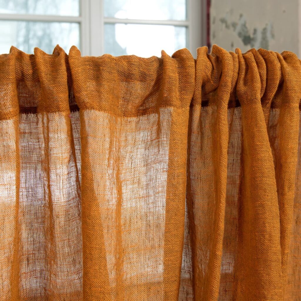 BOHEMIA Rideau brun orange 6 brown orange linen curtains, with channel