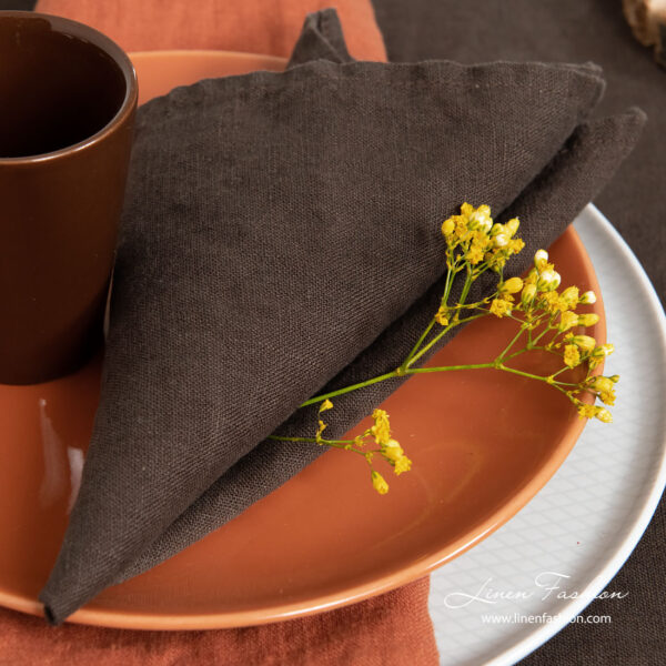 Washed dark brown linen napkin