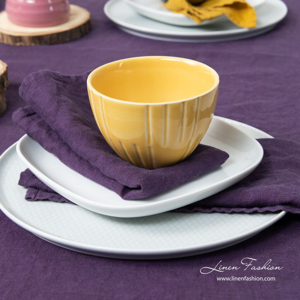 GAMMA Serviette de table violet 3 Purple 100% linen napkin, washed