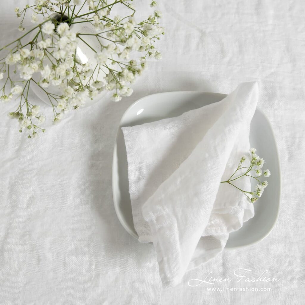 PORTO Serviette de table blanche 2 PORTO white linen napkin