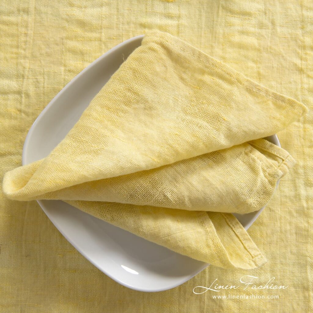 PORTO Serviette de table jaune 2 PORTO yellow linen napkin in openweave checks