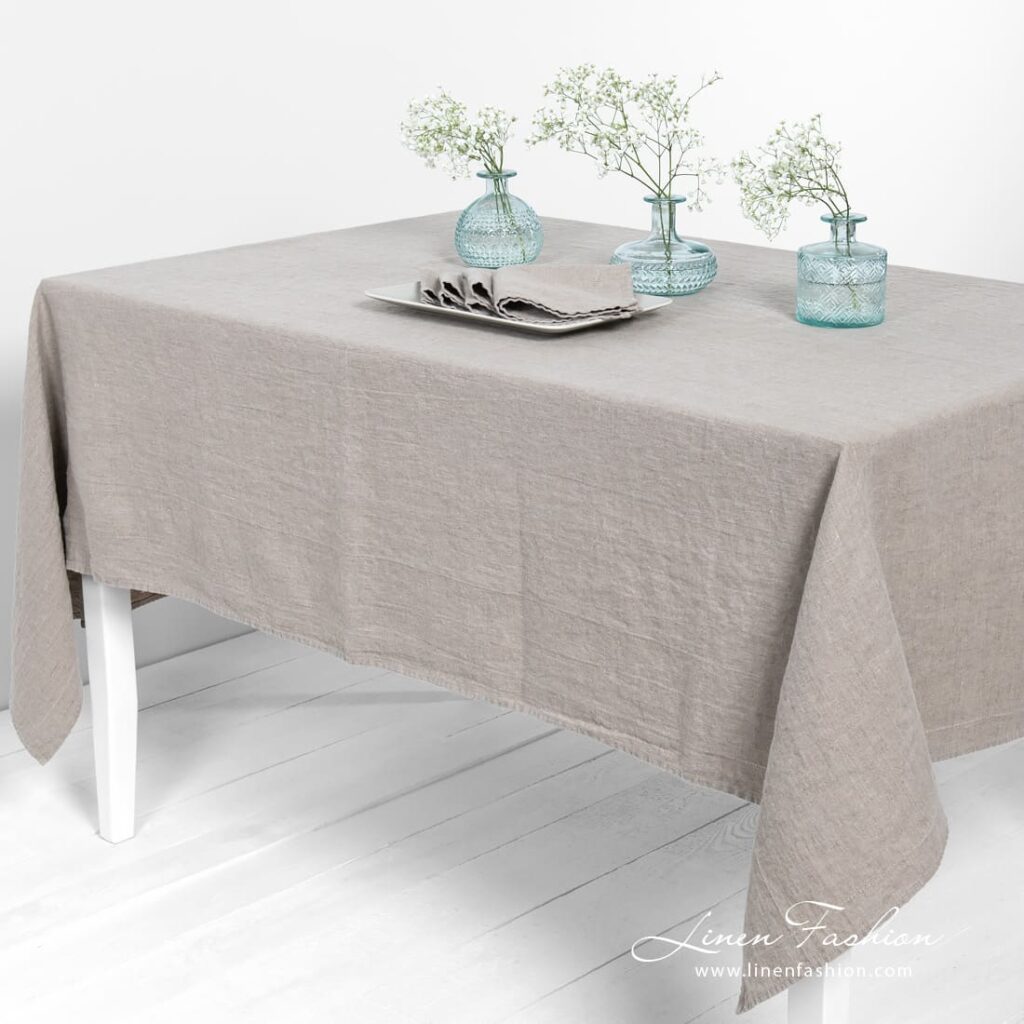 NARA Nappe lin naturel 2 NARA grey linen tablecloth in natural linen color