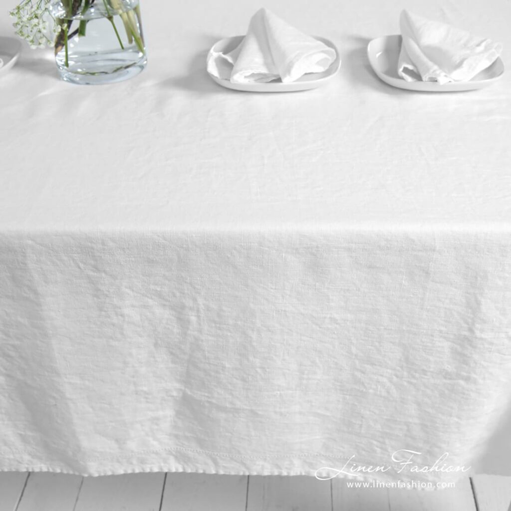 NARA Serviette de table blanche 3 NARA white linen tablecloth in hemstitch