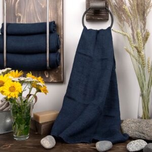 Serviette de bain en lin bleu foncé 5 Serviette de bain en lin bleu foncé