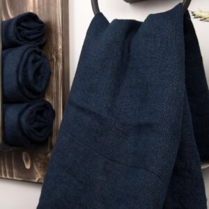 Serviette de bain en lin bleu foncé 6 Serviette de bain en lin bleu foncé