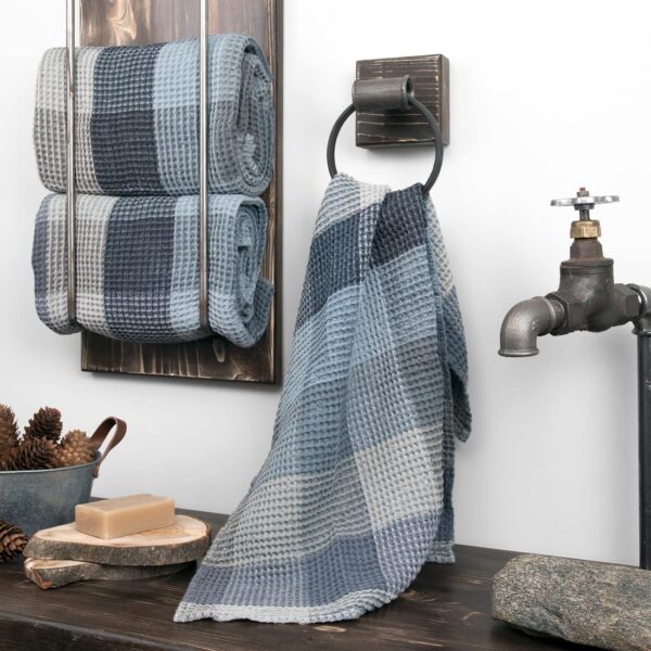 BINGO Drap de bain à carreaux bleu gris