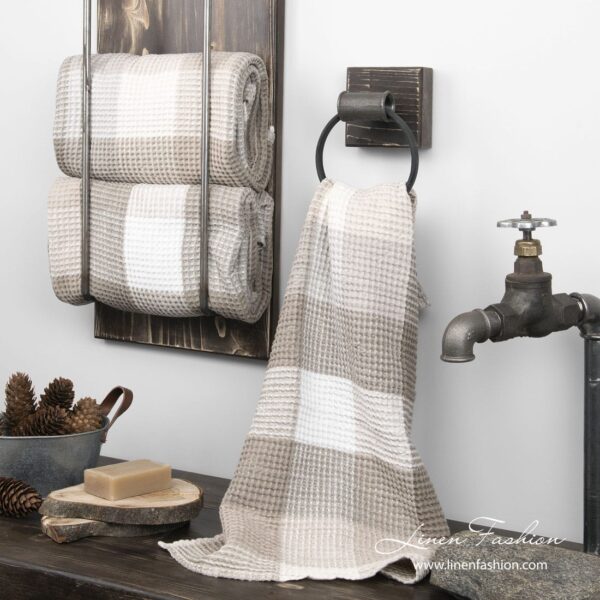 BINGO Drap de bain carreaux beige blanc