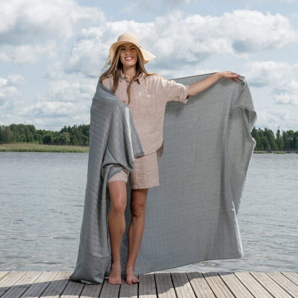 BOKA Serviette de plage bleu-gris