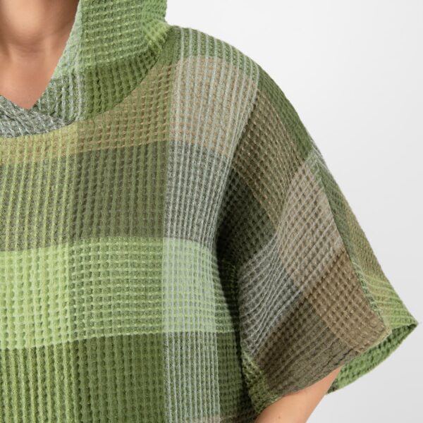 green linen poncho waffle, big checks.