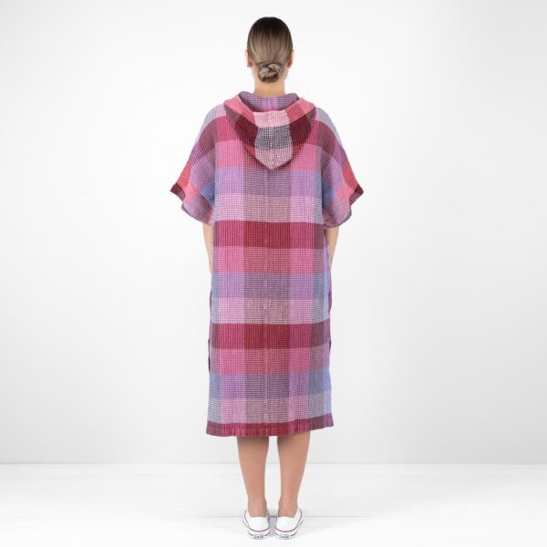 lilac linen poncho from backside.