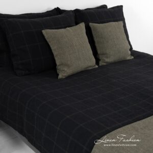 BOSKA Linge de lit 10 Black linen cotton bed linen with green checks