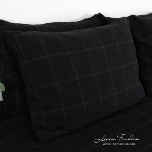 BOSKA Linge de lit 14 BOSKA linen cotton pillow case in black color, with green checks