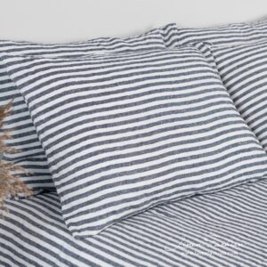 MALAGA Linge de lit 8 Linen bedset in dark blue and white stripes