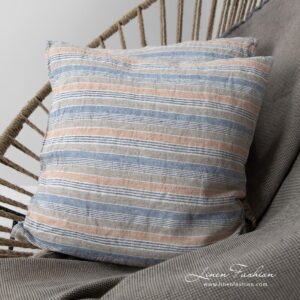 NILO Couverture gris 15 Linen cotton grey blanket with fringes with cushion cover from hawai collection.