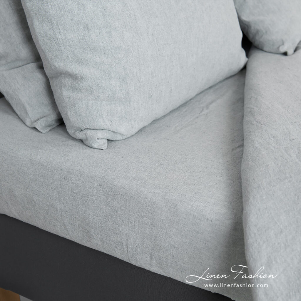 STONA Linge de lit 9 linen cotton blue grey bedlinen, fitted and flat sheets.