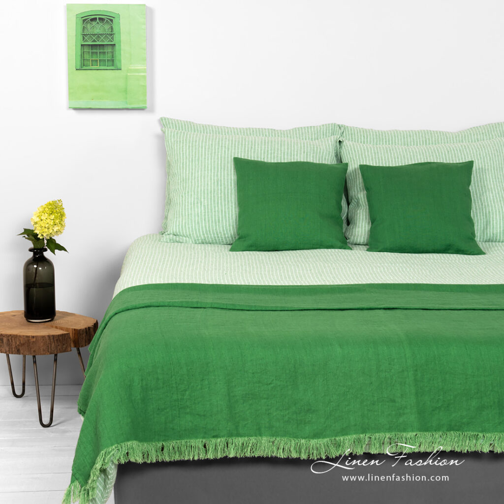 FROGA Linge de lit 1 bedlinen green stripes - set of duvet cover, pillow case, sheets.