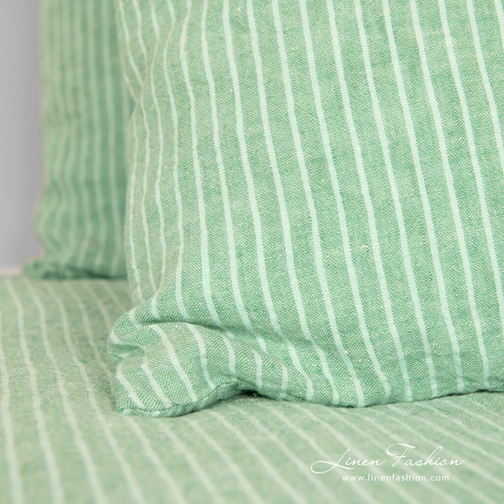 FROGA Linge de lit 3 bedlinen green stripes with pillow cases in stripes, washed.