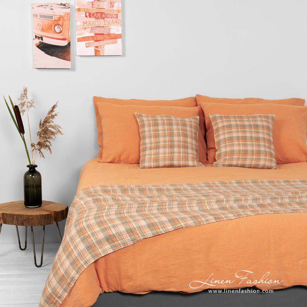 SAN DIEGO Linge de lit 1 linen cotton orange bedlinen.