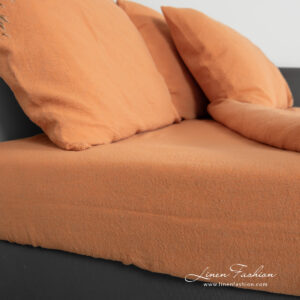 SAN DIEGO Linge de lit 14 linen cotton orange bedlinen with fitted and flat sheets.
