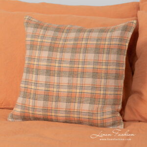 SAN DIEGO Linge de lit 16 linen cotton orange bedlinen with small decorative pillow case.