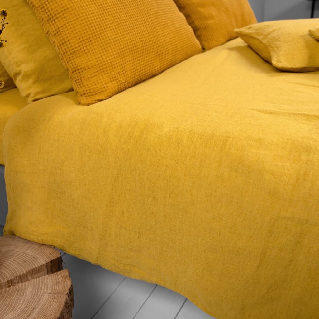 AMBERA Linge de lit 3 mustard yellow duvet cover, washed